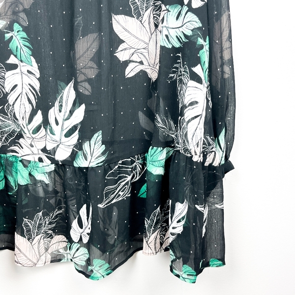 Love & Legend Black White & Green Long Sleeve Sheer Button-Up Blouse - Picture 7 of 10